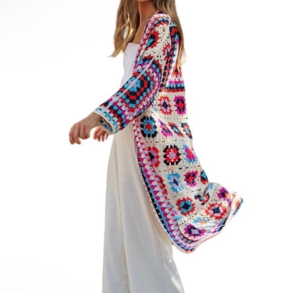 Crochet Cadigan Patchwork Boho Patchwork Cardigan Davi & Dani NWT - Picture 8 of 12